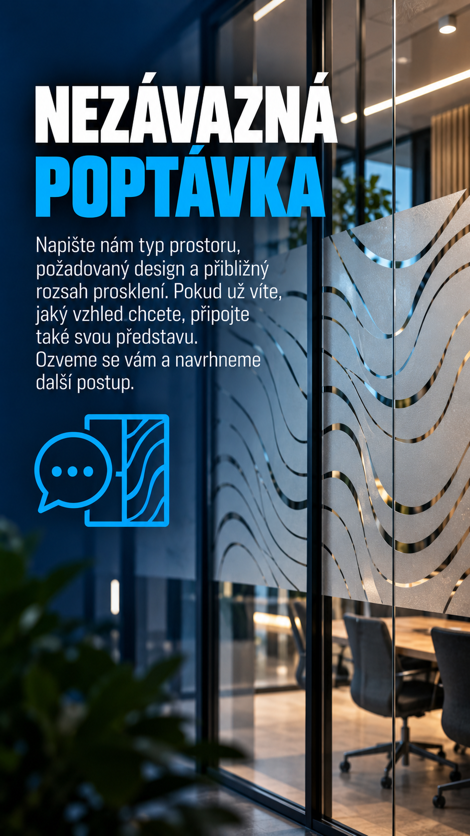 Designová fólie na skleněné příčce jako součást moderního interiéru