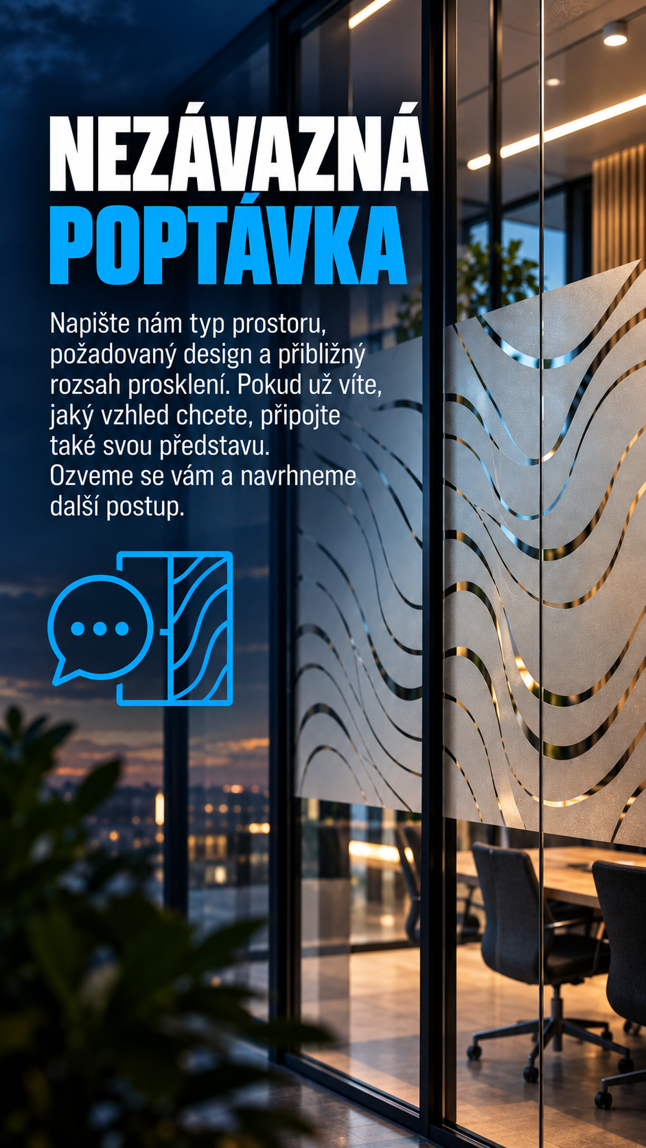 Designová fólie na skleněné příčce jako součást moderního interiéru