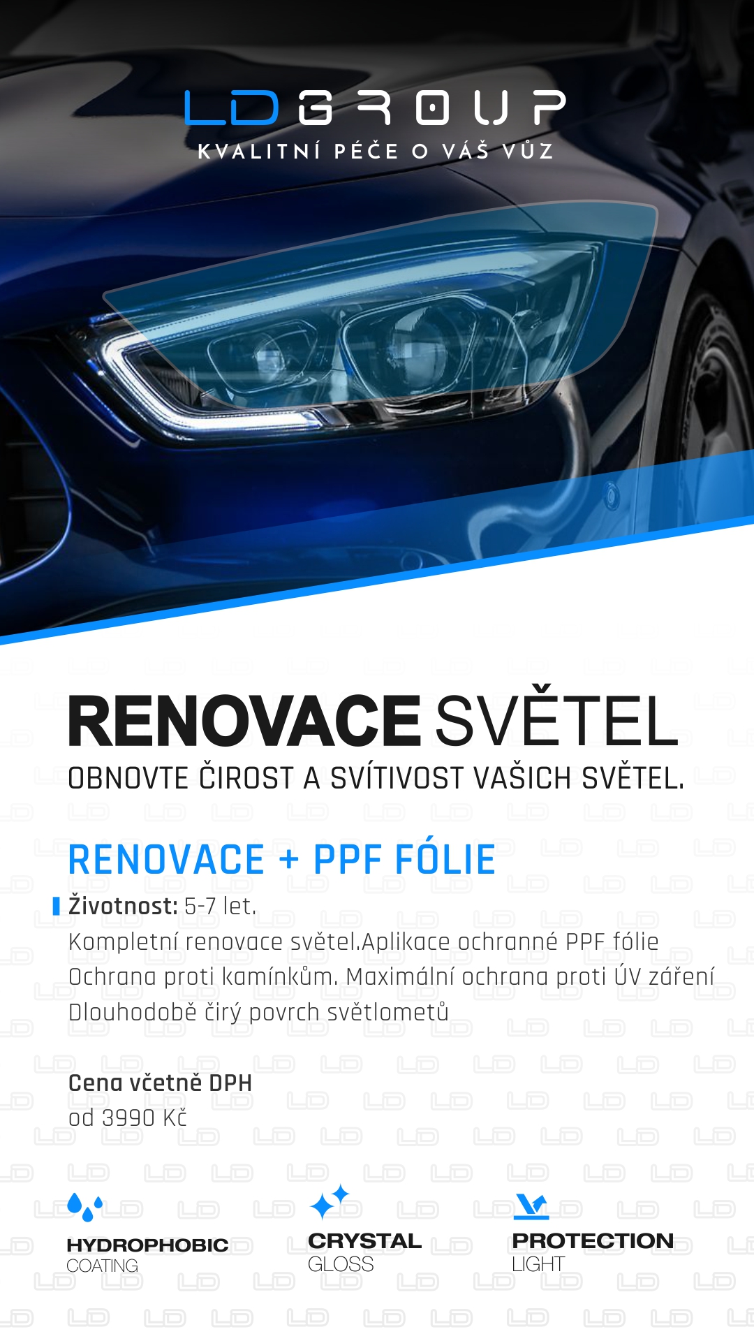 Renovace světlometů s ochrannou PPF fólií – dlouhodobá ochrana světel, LD Group Cheb.