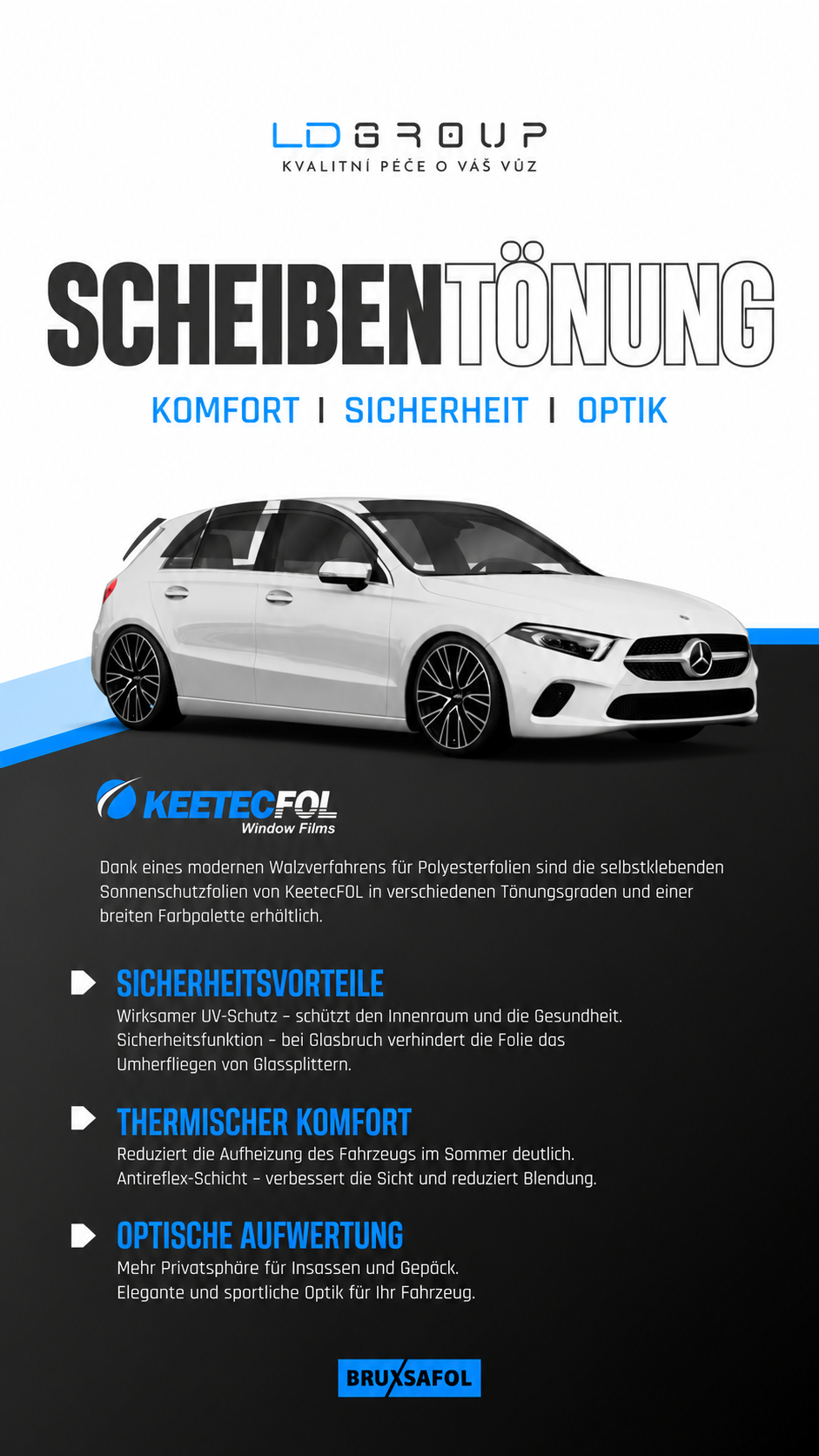 Scheibentönung für PKW – mehr Privatsphäre, UV-Schutz und Komfort bei LD Group.