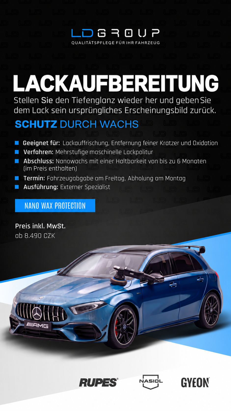 Lackaufbereitung mit mehrstufiger Politur und Nanowachs-Schutz bei LD Group