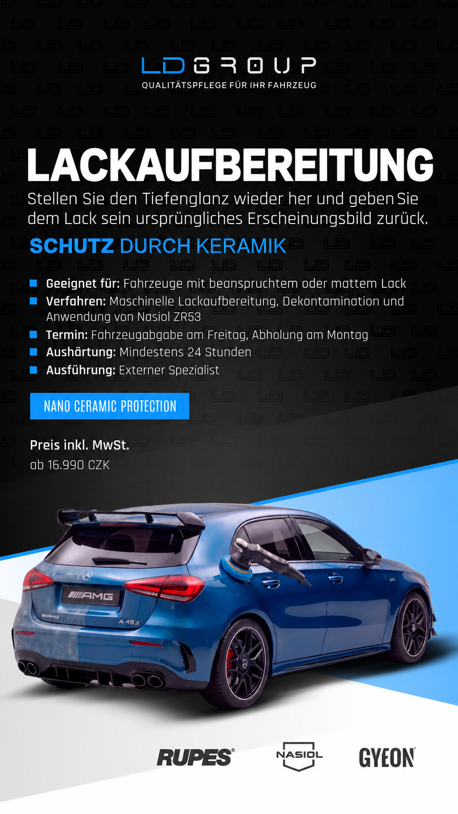 Lackaufbereitung mit Dekontamination und Keramikversiegelung Nasiol ZR53 bei LD Group