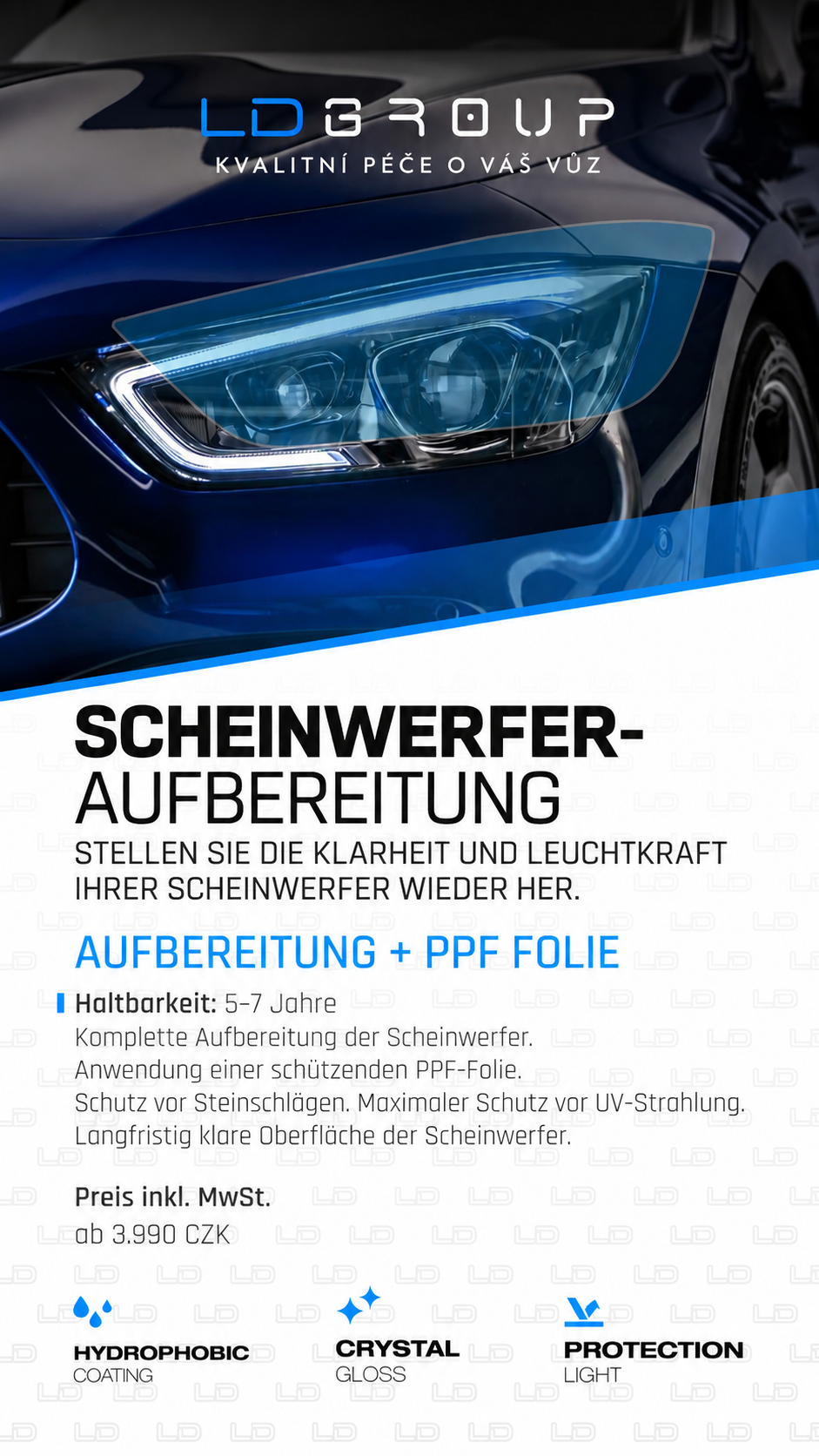 Scheinwerfer-Aufbereitung mit PPF-Schutzfolie – langfristiger Schutz vor UV-Strahlung und Steinschlägen