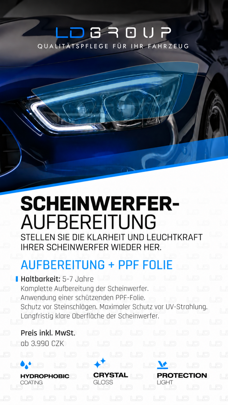 Scheinwerfer-Aufbereitung mit PPF-Schutzfolie – langfristiger Schutz vor UV-Strahlung und Steinschlägen
